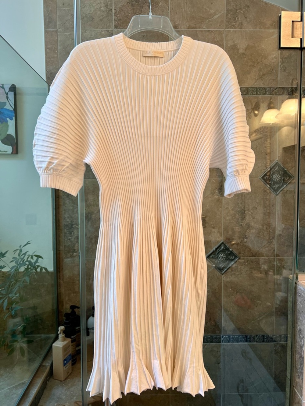 Ulla Johnson White Ribbed Short-Sleeve Pleated Mini Dress